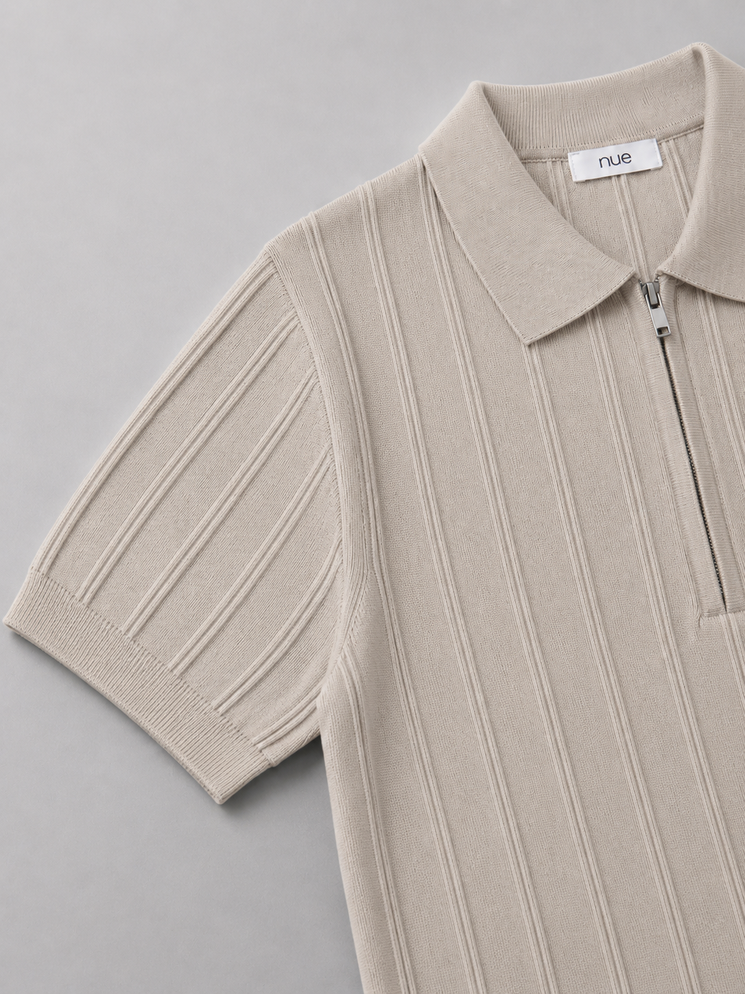 Trikot Ribbed Zip Polo-  Beige