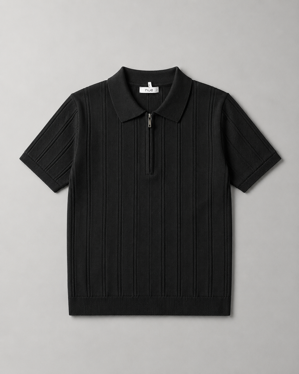 Trikot Ribbed Zip Polo- Black