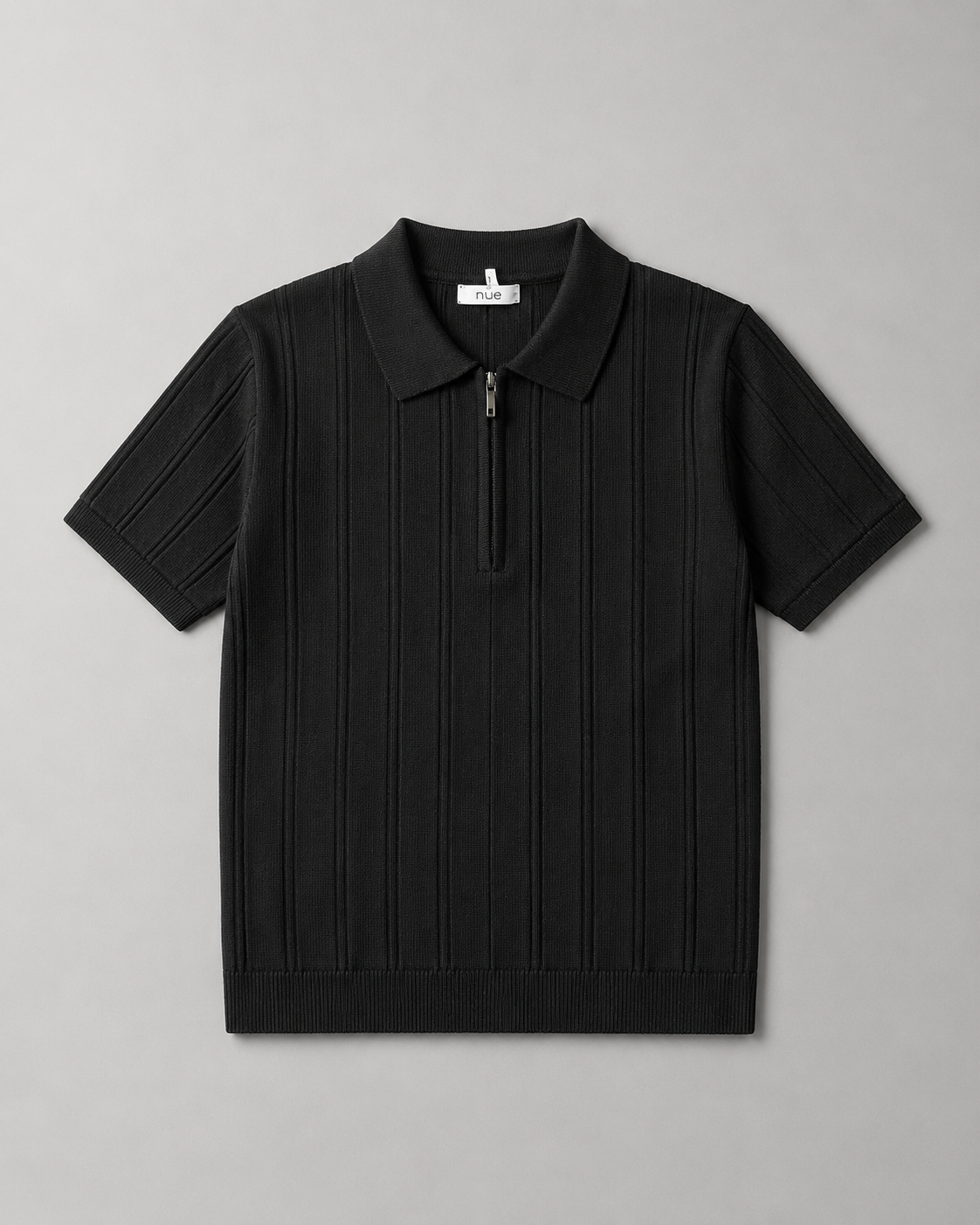 Trikot Ribbed Zip Polo- Black