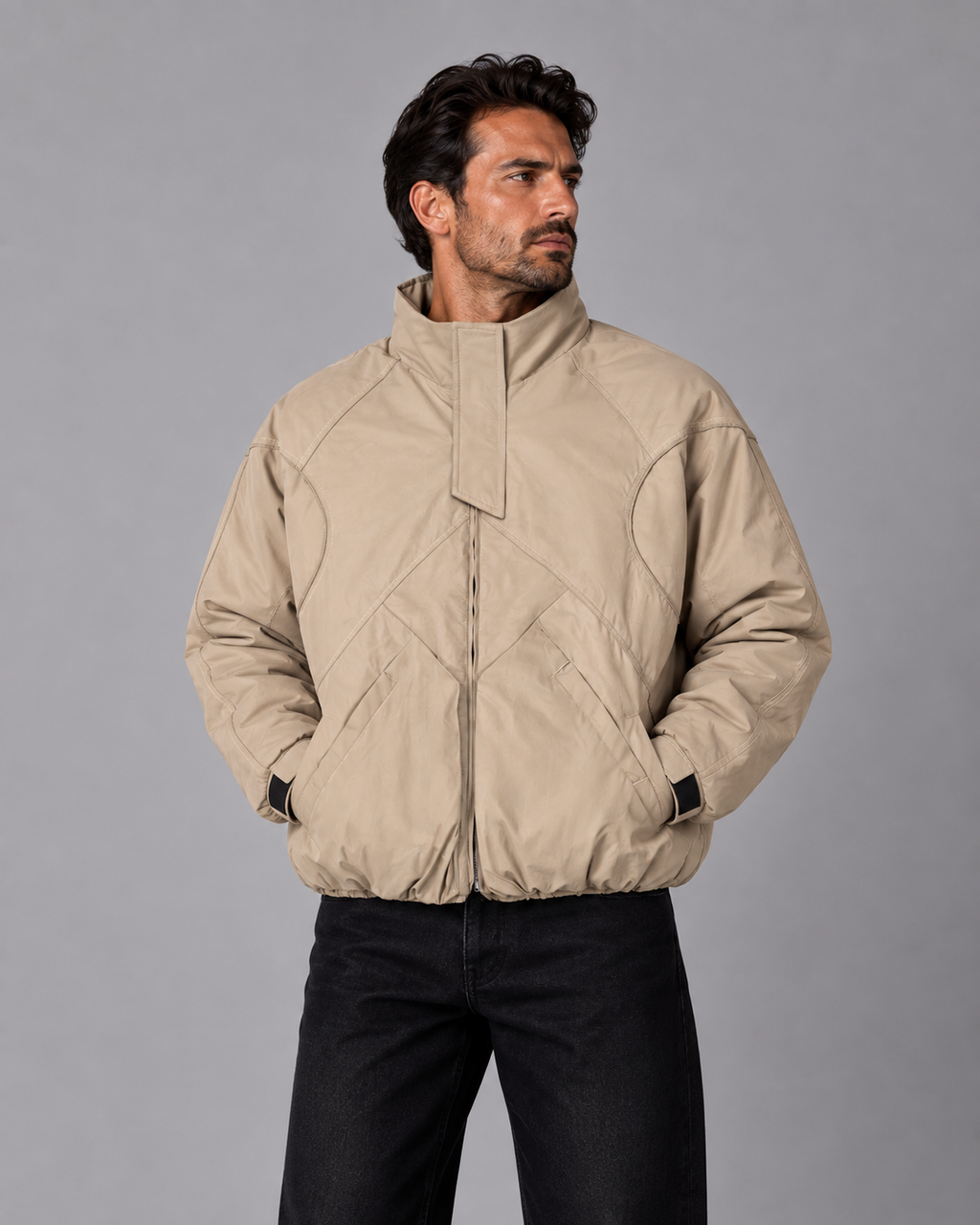 Boxy Fit Waterproof Jacket Beige