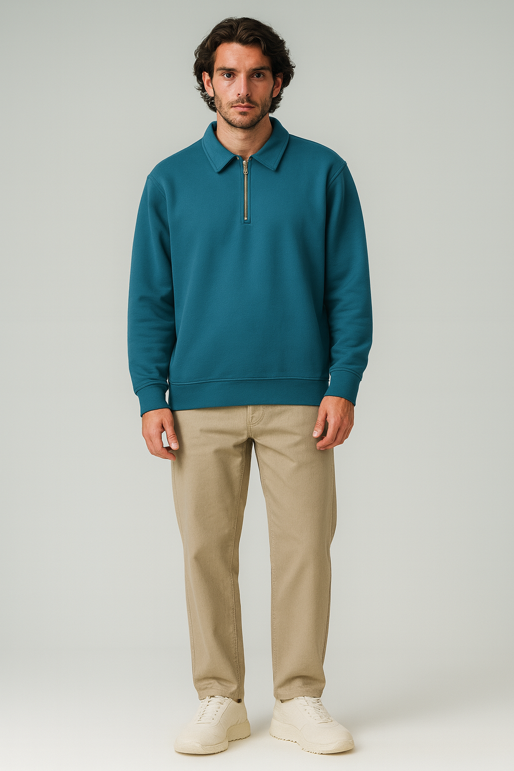 Cotton Quarter Zip sweatshirt Blue