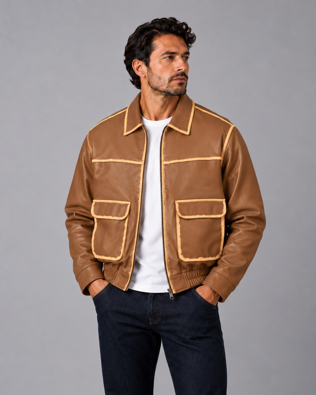 Faux Leather Jacket Caramel