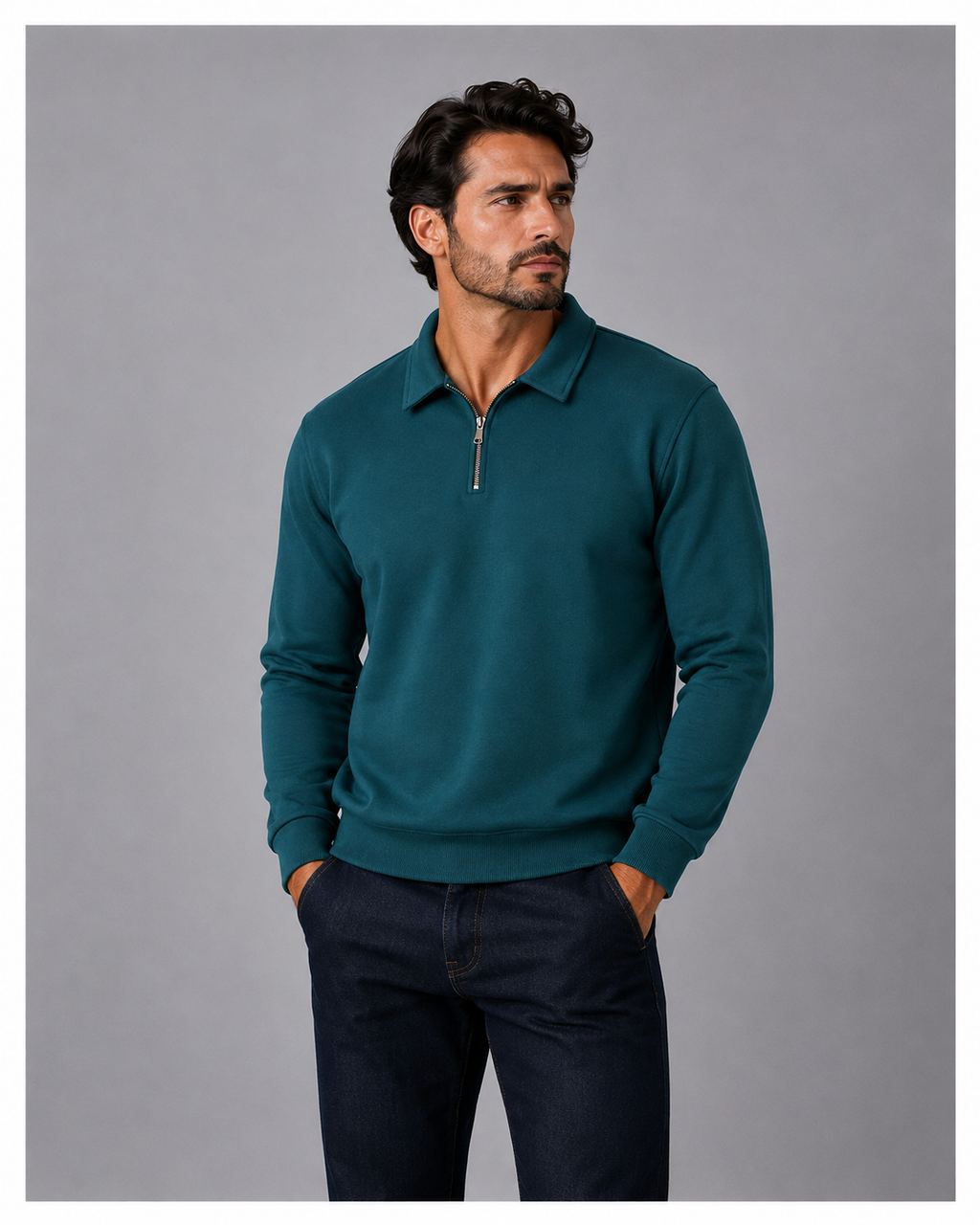 Cotton Quarter Zip sweatshirt Green