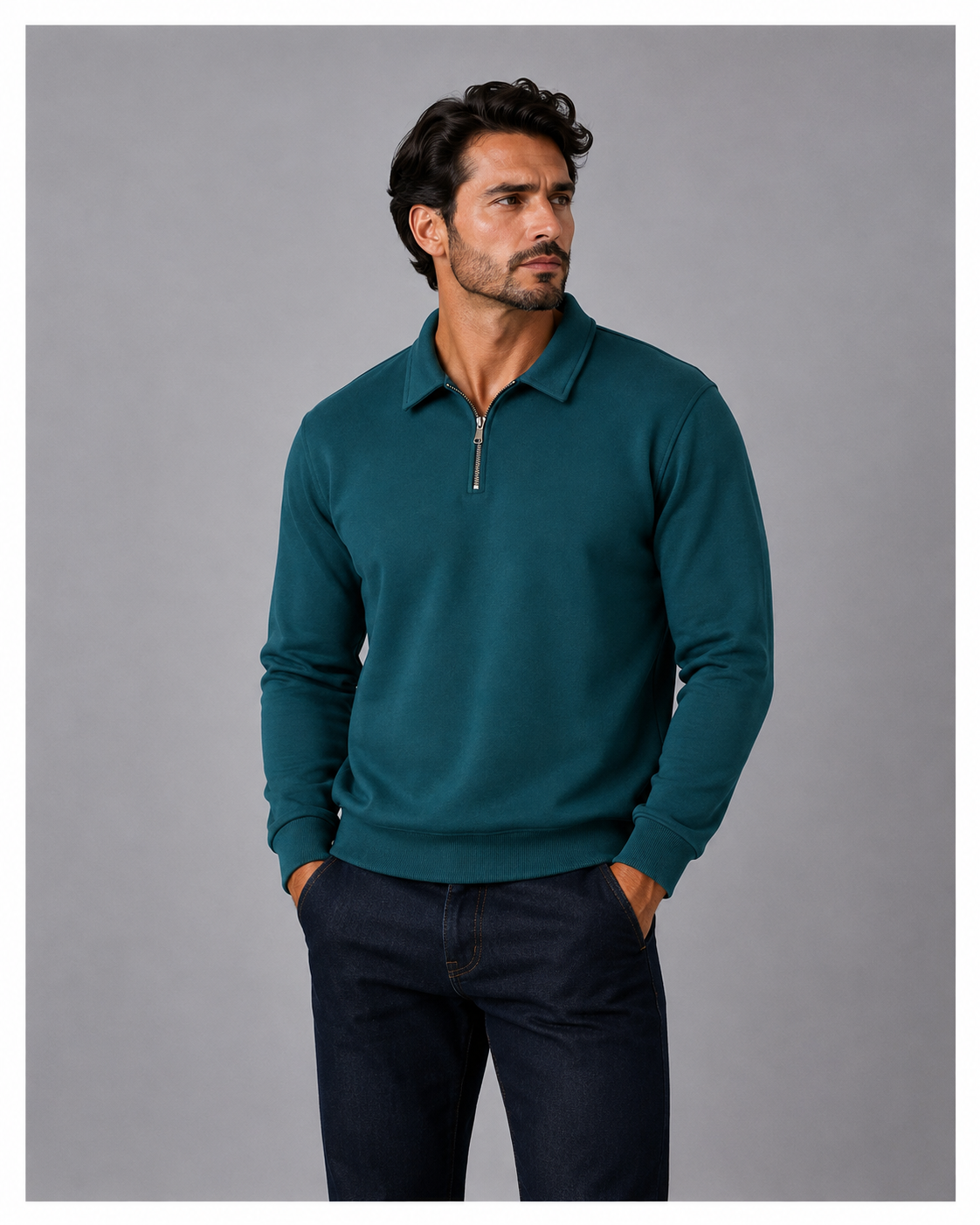 Cotton Quarter Zip sweatshirt Green