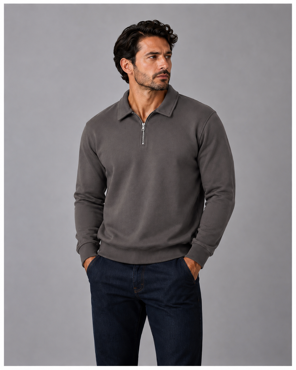 Cotton Quarter Zip sweatshirt Grey