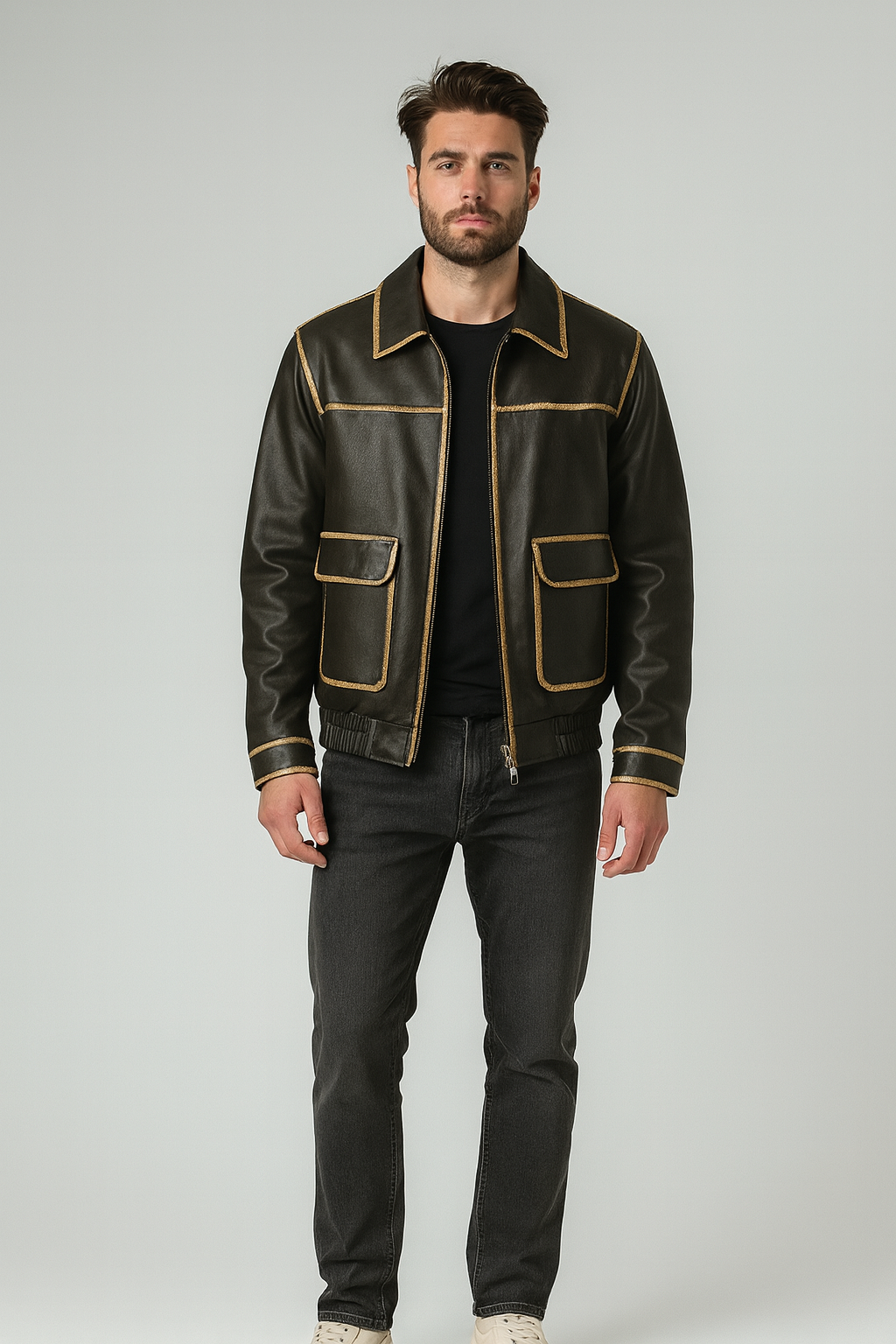 Faux Leather Jacket Dark Brown