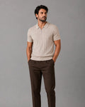 Trikot Ribbed Zip Polo-  Beige