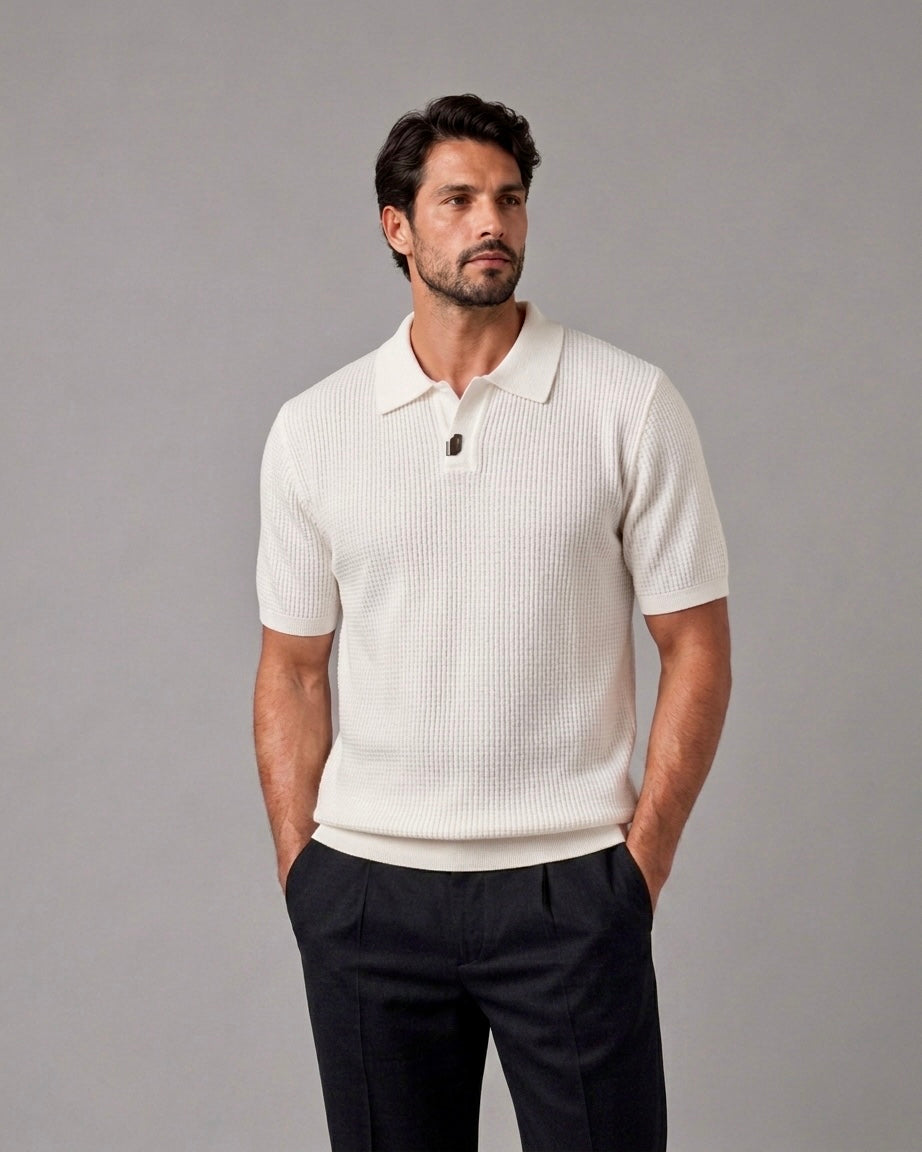 Relaxed Collar Trikot Polo- White