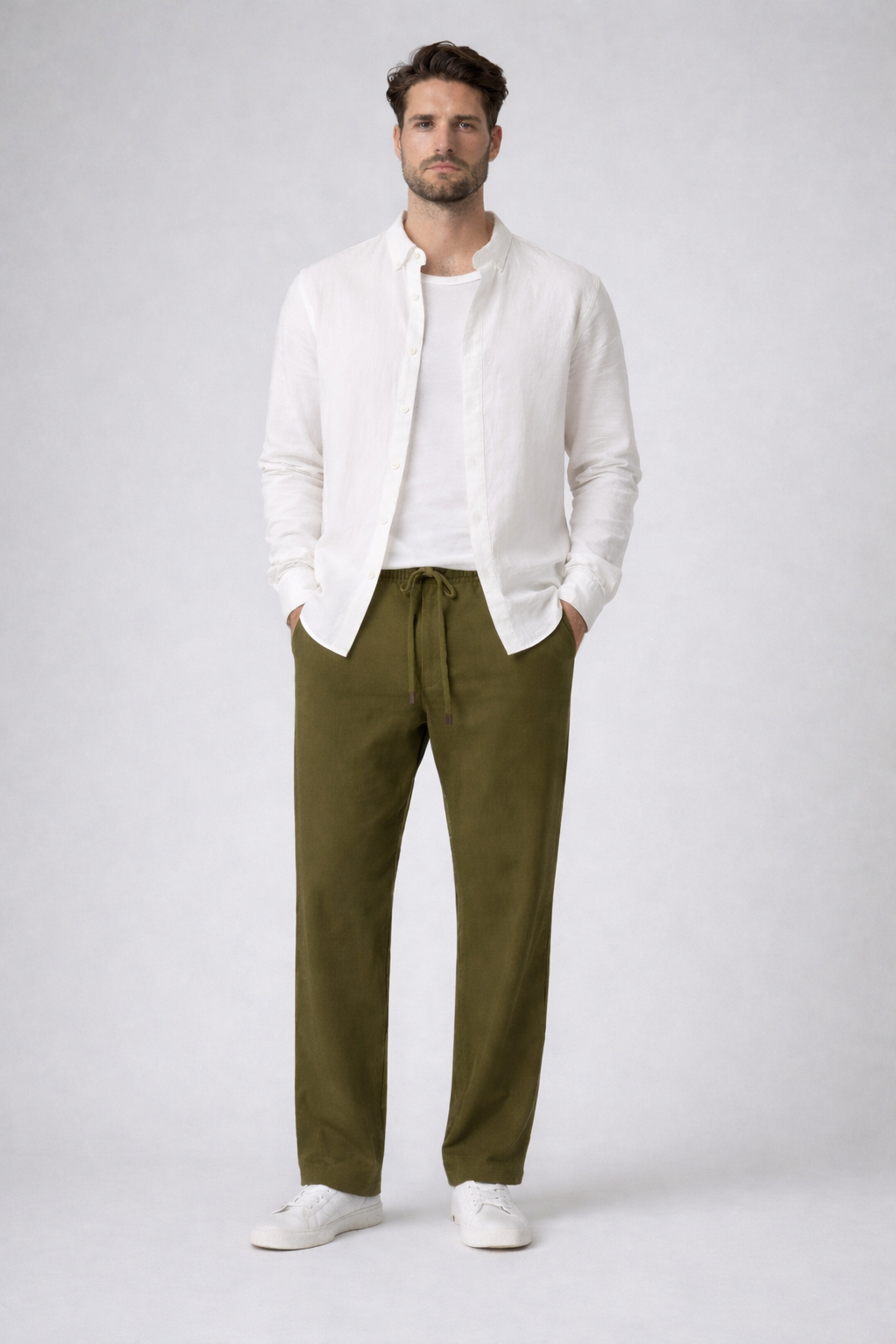 Gabardine Drawstring Pant – Olive Green