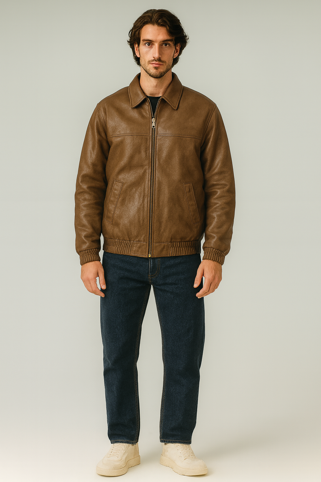Classic  Leather Jacket Light Brown
