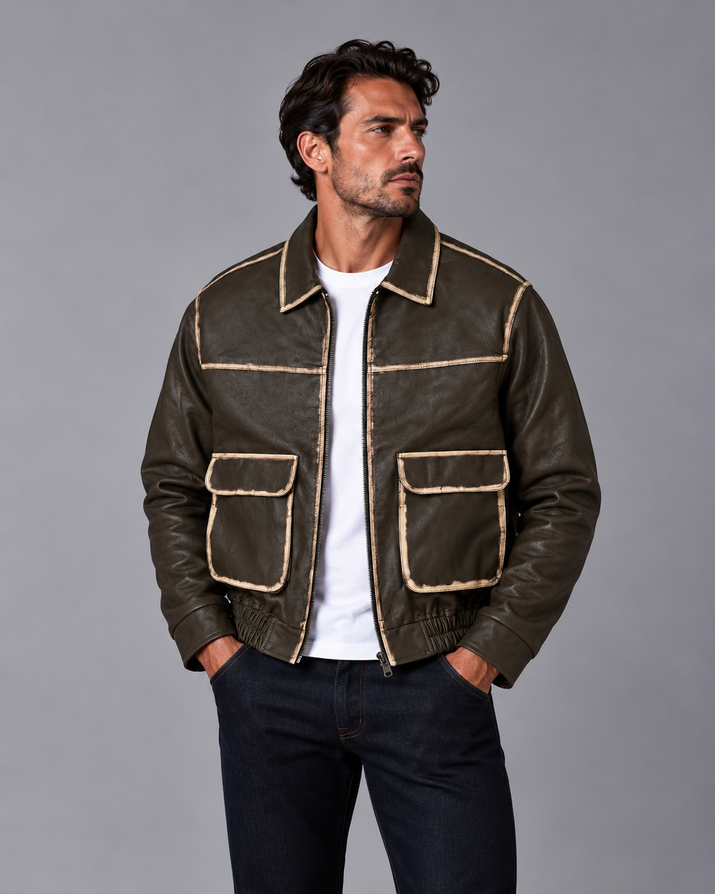 Faux Leather Jacket Dark Brown