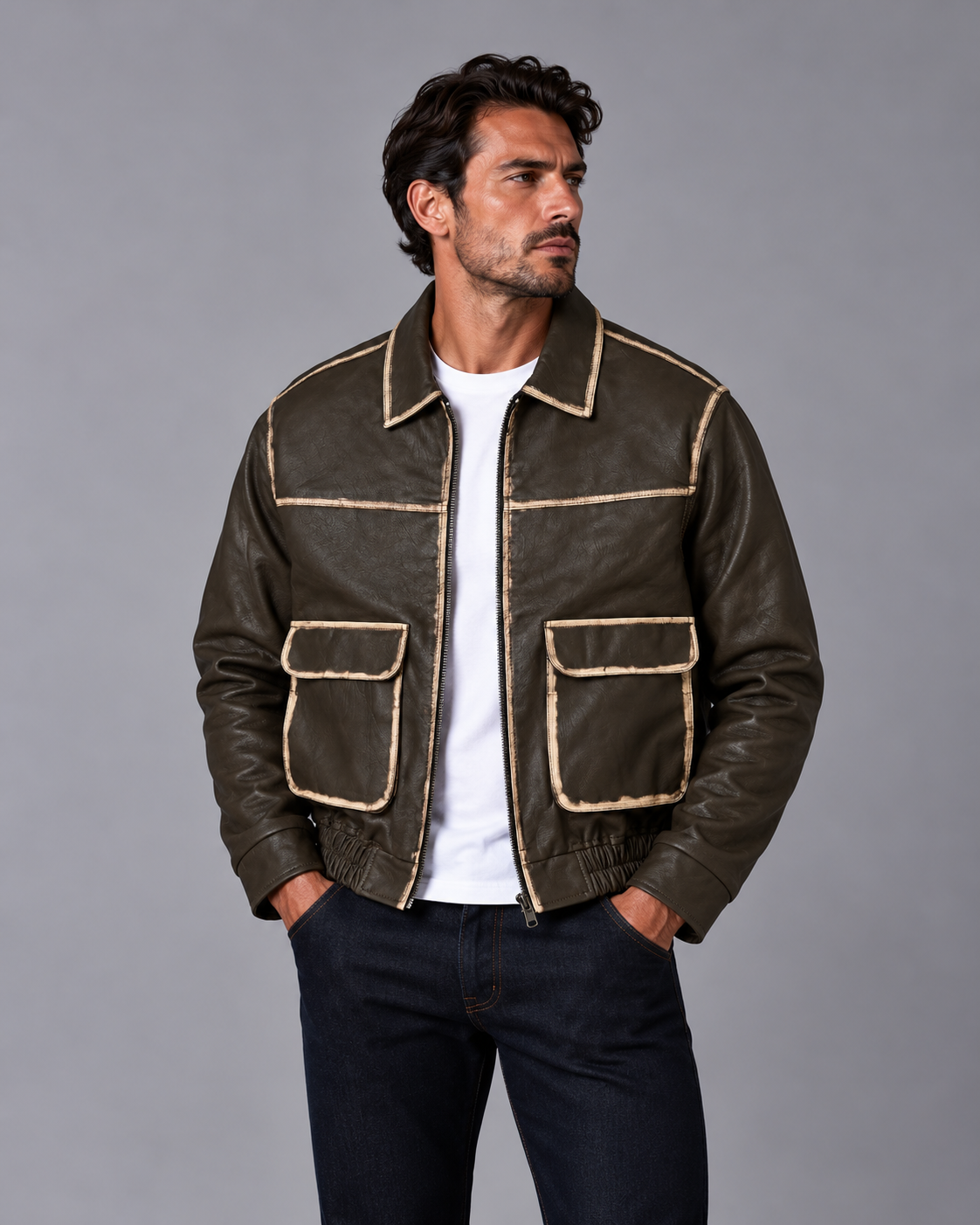 Faux Leather Jacket Dark Brown