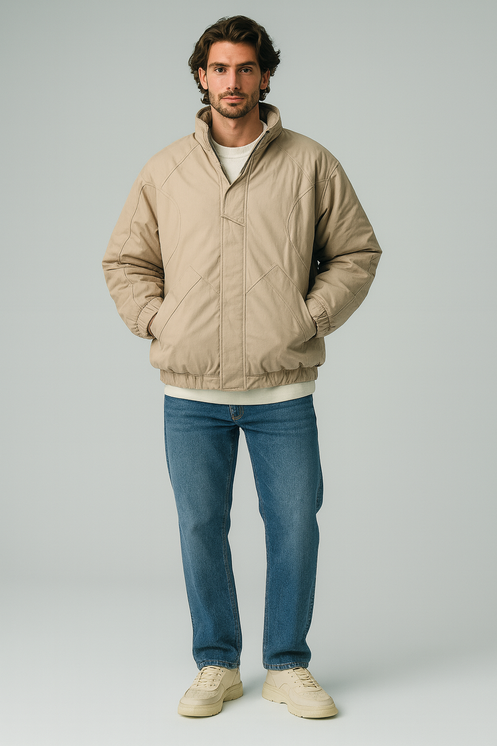 Boxy Fit Waterproof Jacket Beige