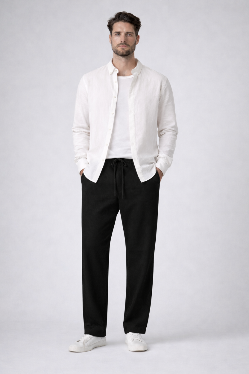 Gabardine Drawstring Pant – Black