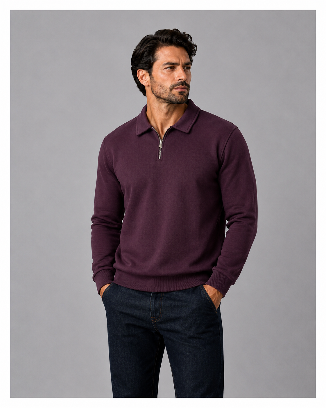 Cotton Quarter Zip sweatshirt Purple