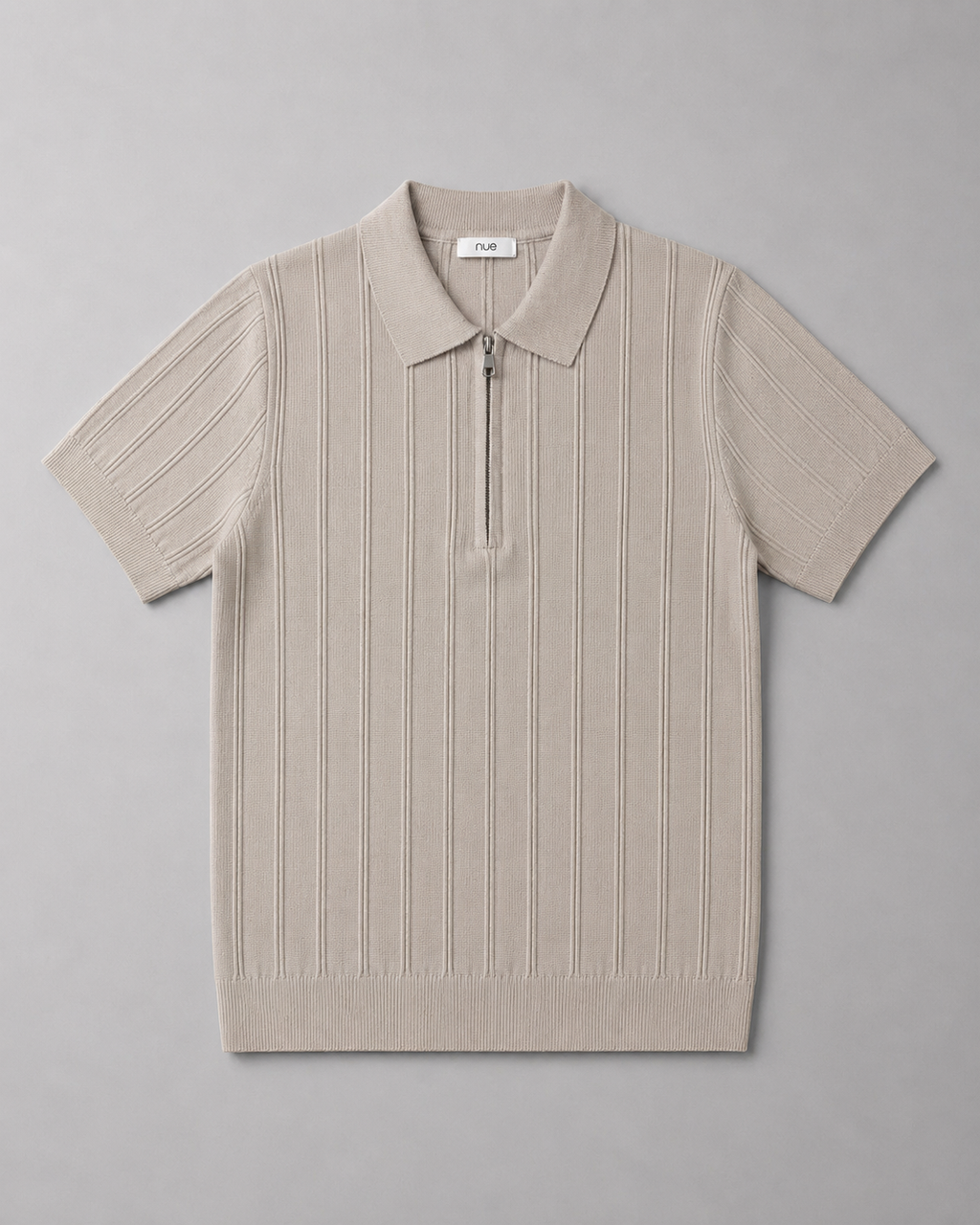 Trikot Ribbed Zip Polo-  Beige