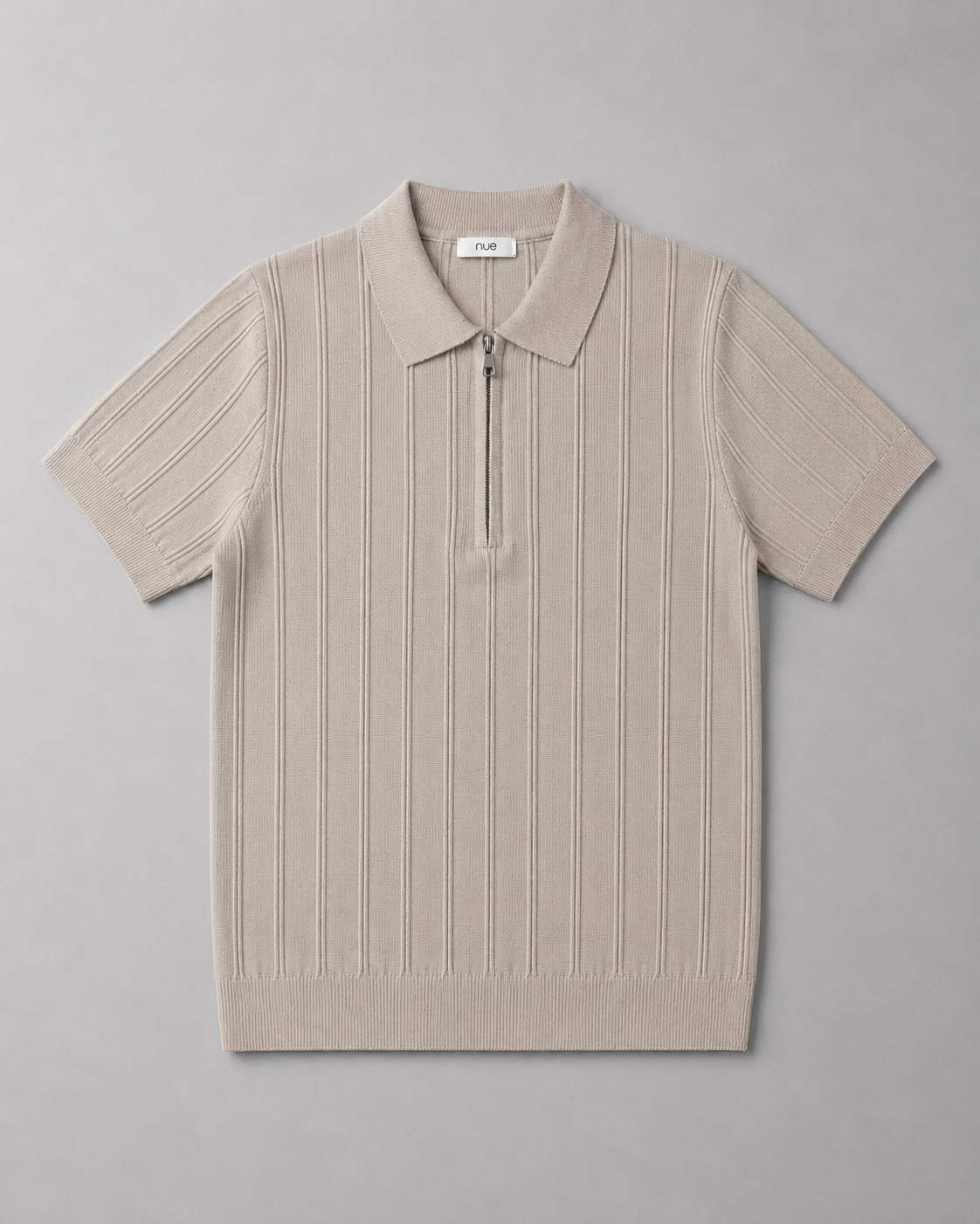 Trikot Ribbed Zip Polo-  Beige