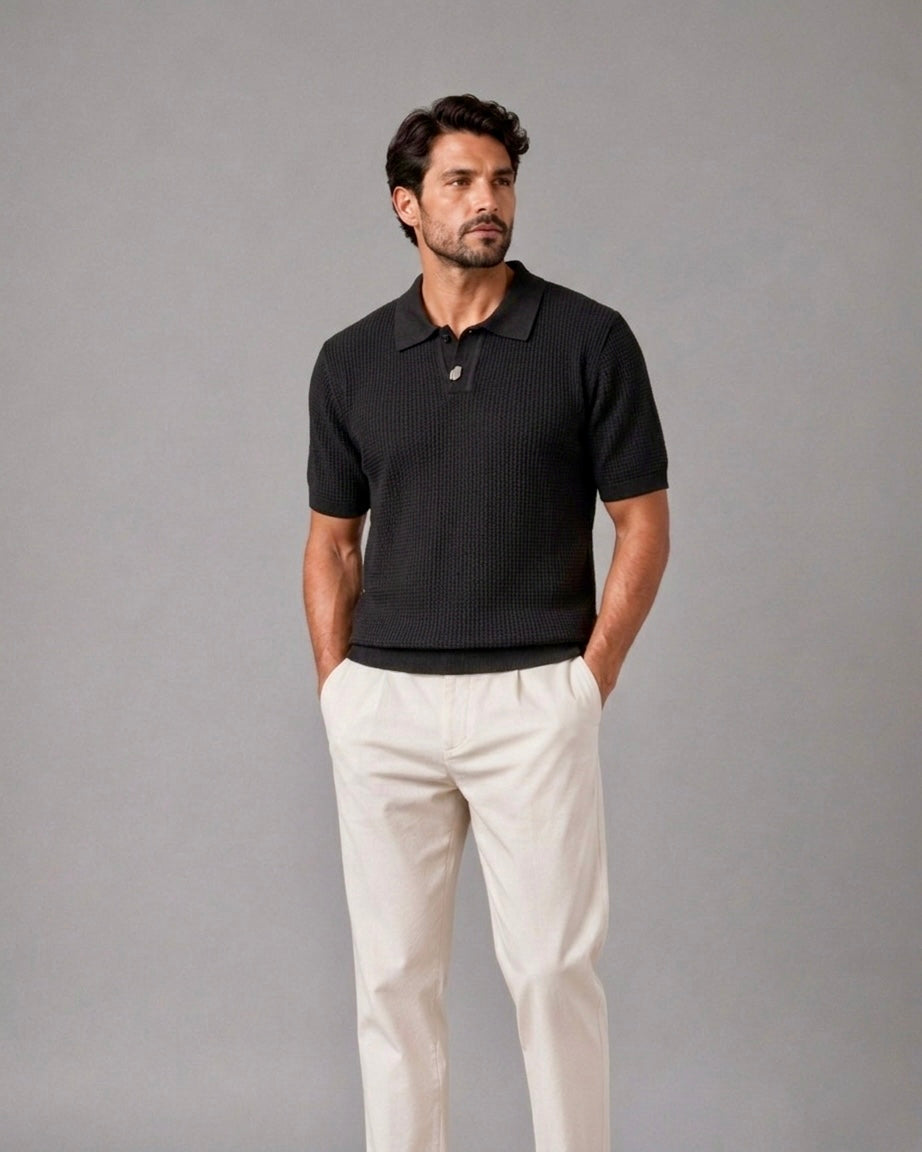 Relaxed Collar Trikot Polo- Black