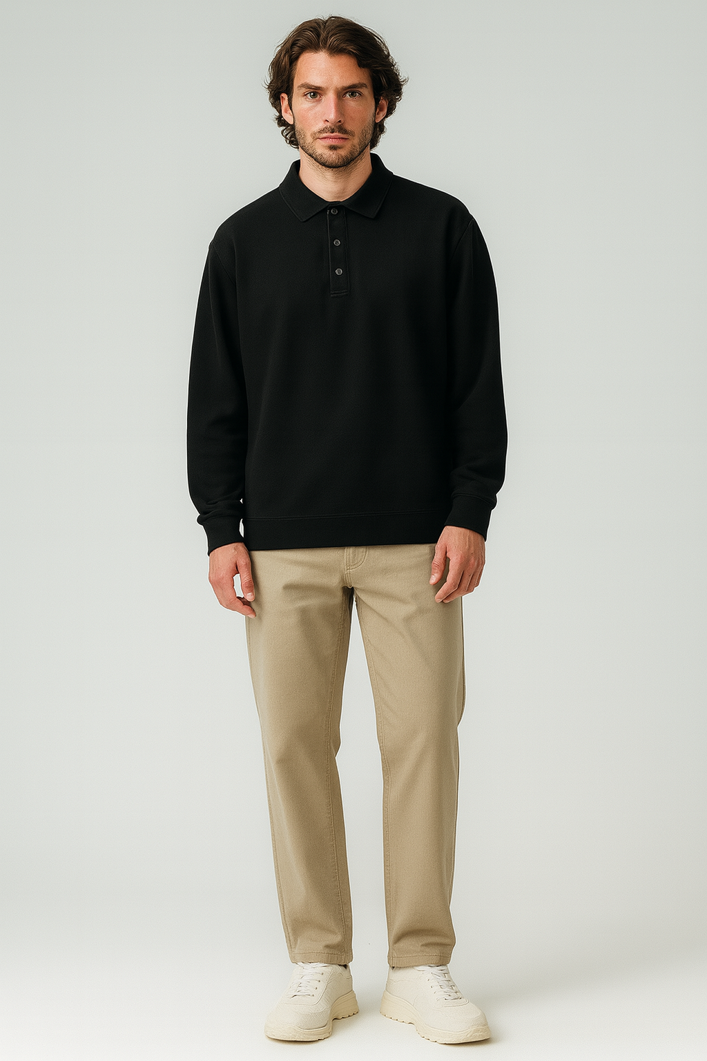 Ribbed Polo Sweatshirt Long Sleeve Black