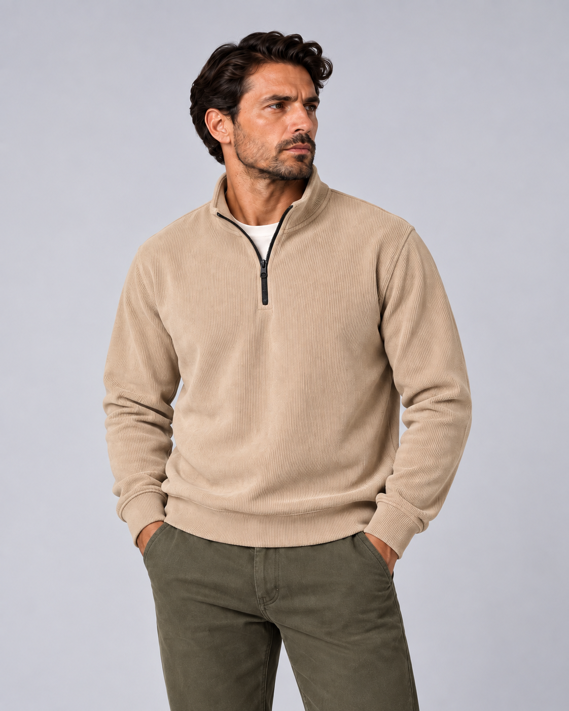 Velvet Sweatshirt Beige