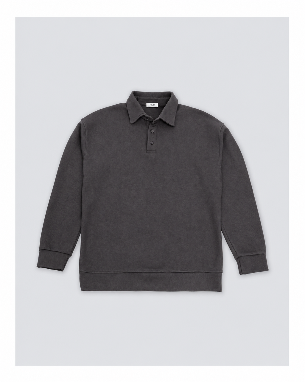 Ribbed Polo Sweatshirt Long Sleeve Charcoal