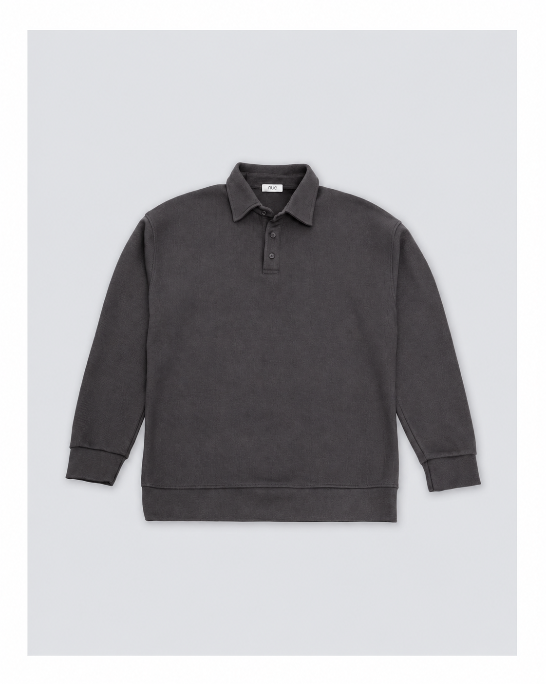 Ribbed Polo Sweatshirt Long Sleeve Charcoal