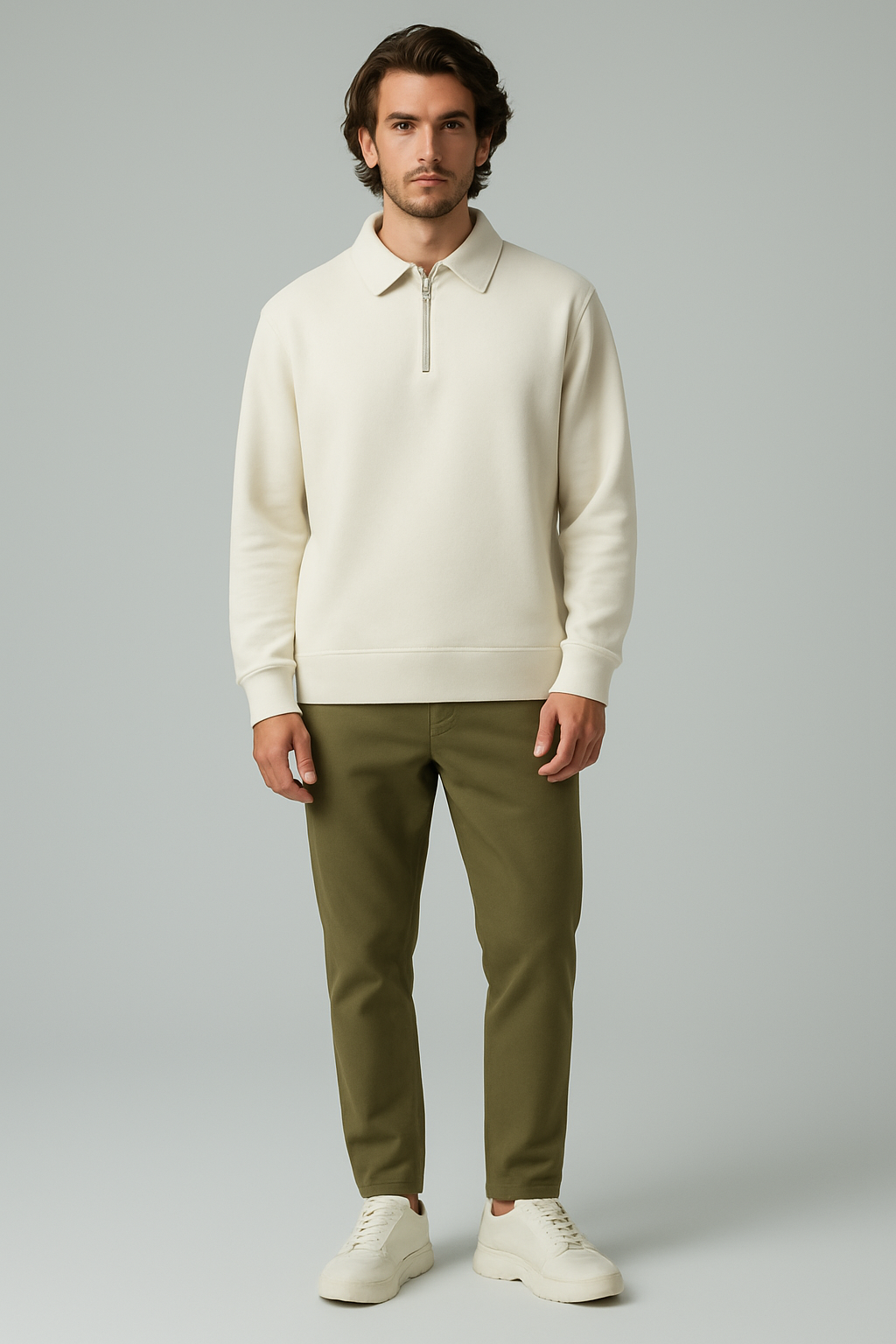 Cotton Quarter Zip sweatshirt Off white