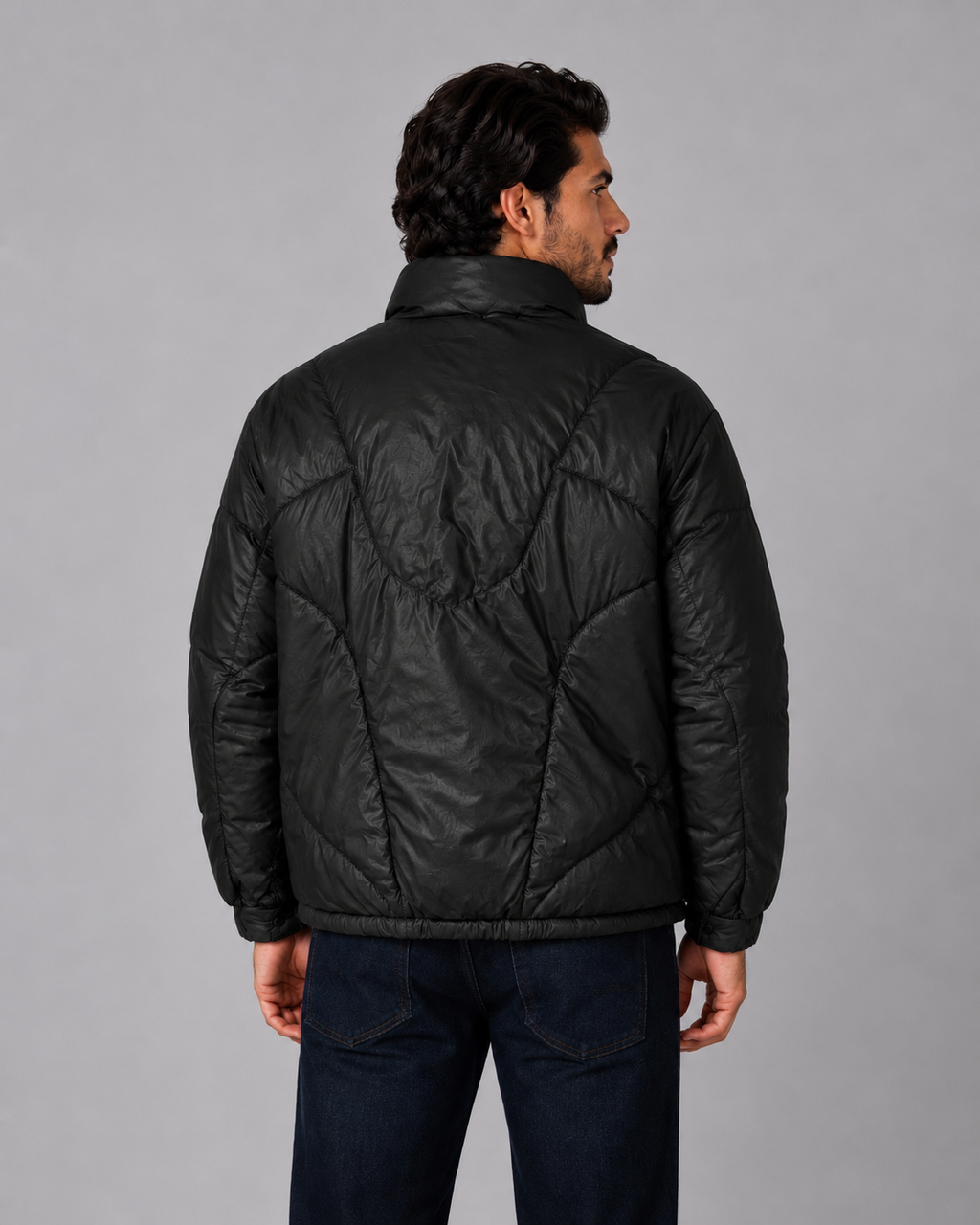 Leather Puffer Jacket Black