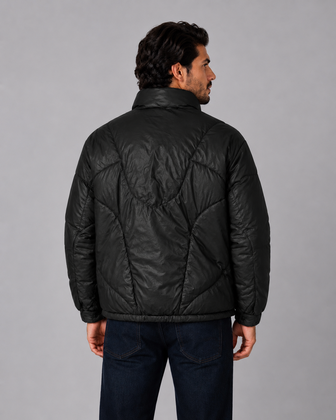 Leather Puffer Jacket Black