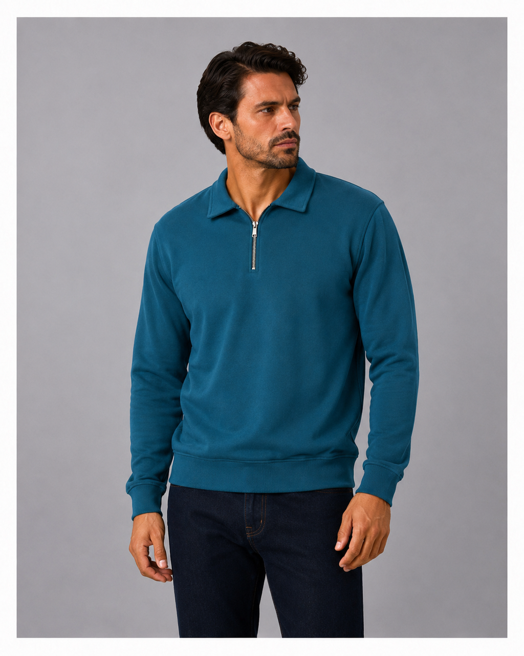 Cotton Quarter Zip sweatshirt Blue