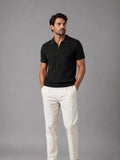 Trikot Ribbed Zip Polo- Black