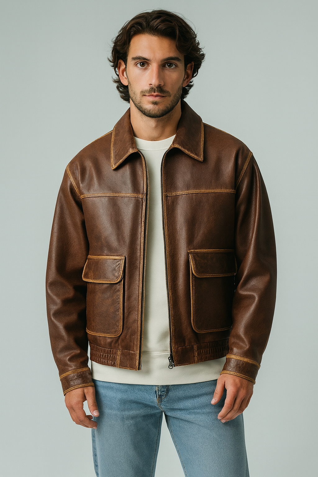 Faux Leather Jacket Brown