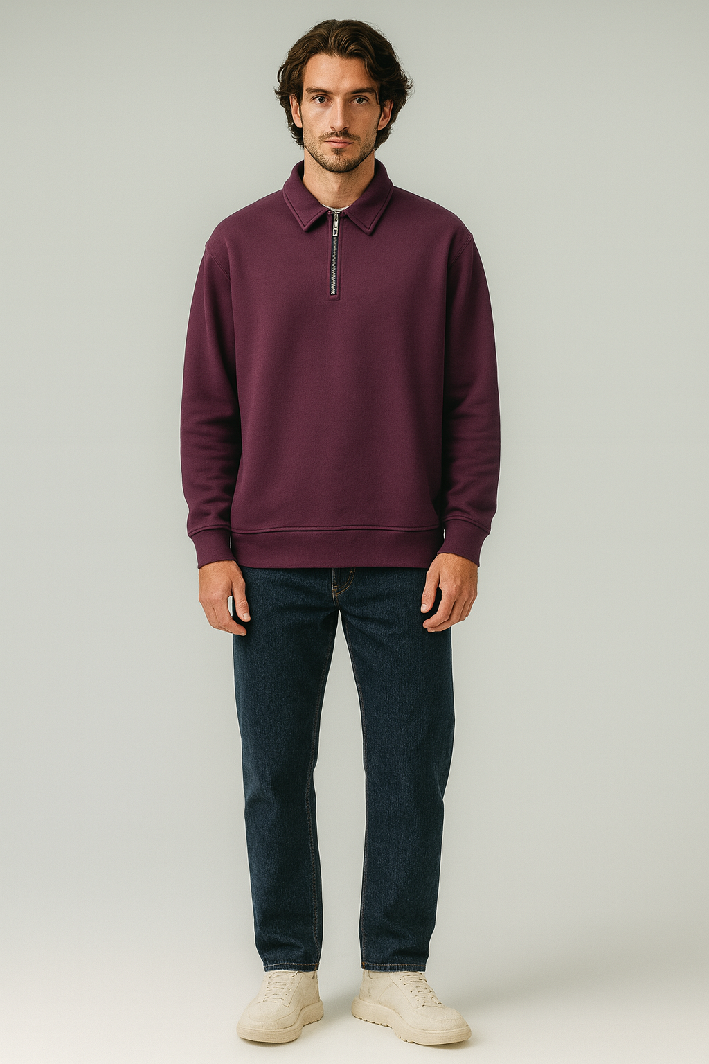 Cotton Quarter Zip sweatshirt Purple