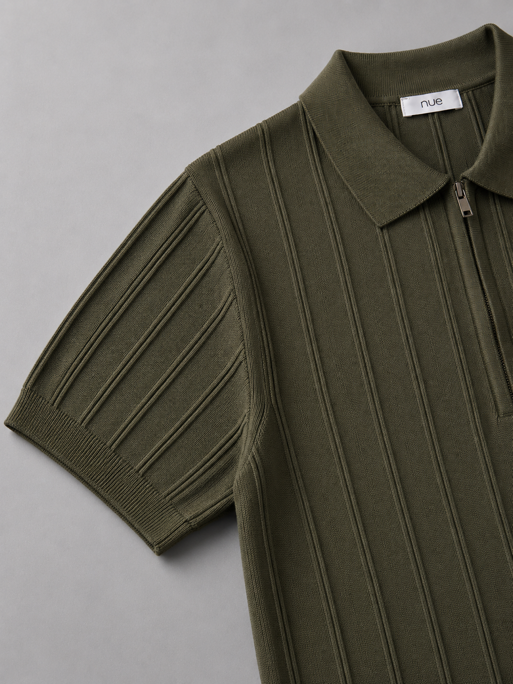 Trikot Ribbed Zip Polo-  Olive Green