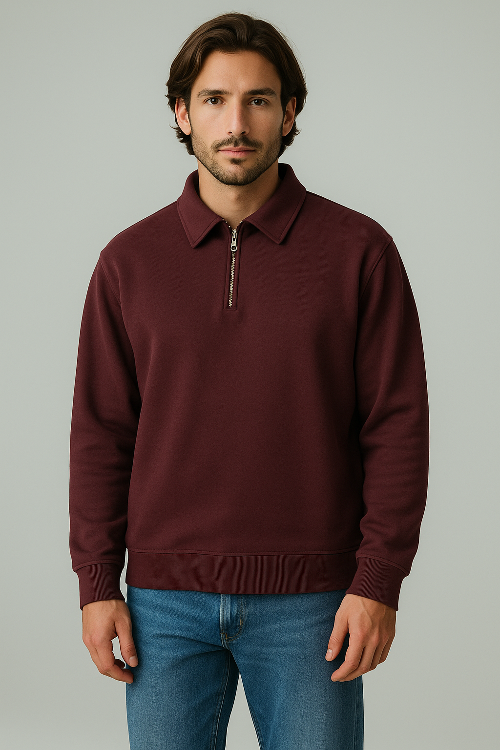 Cotton Quarter Zip sweatshirt Burgundy