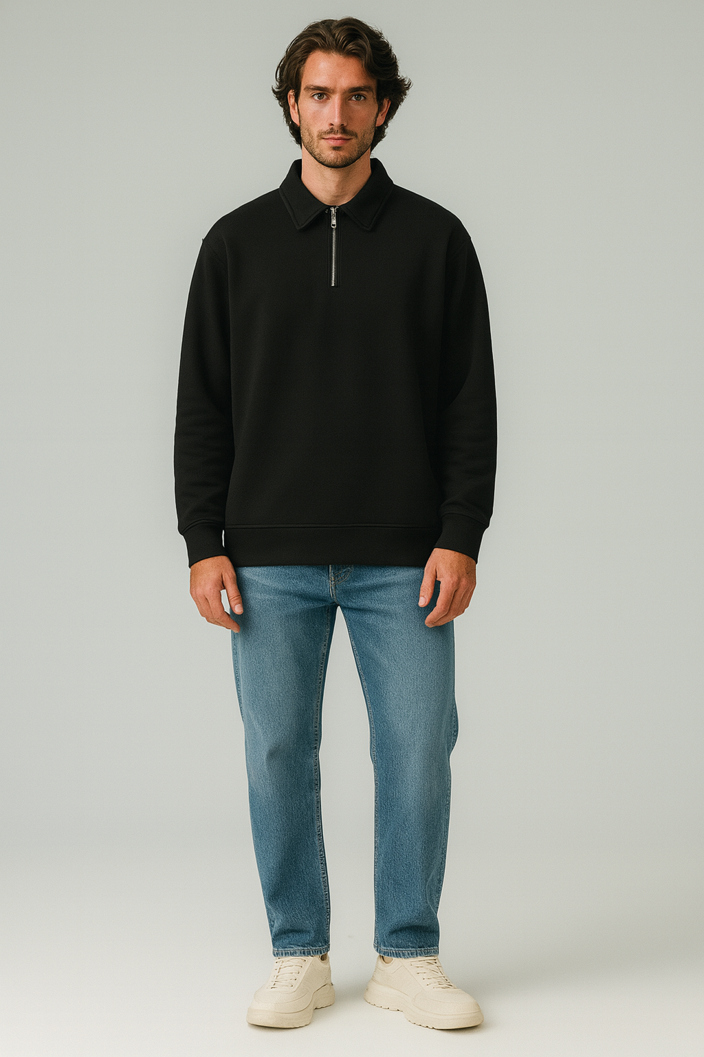 Cotton Quarter Zip sweatshirt Black