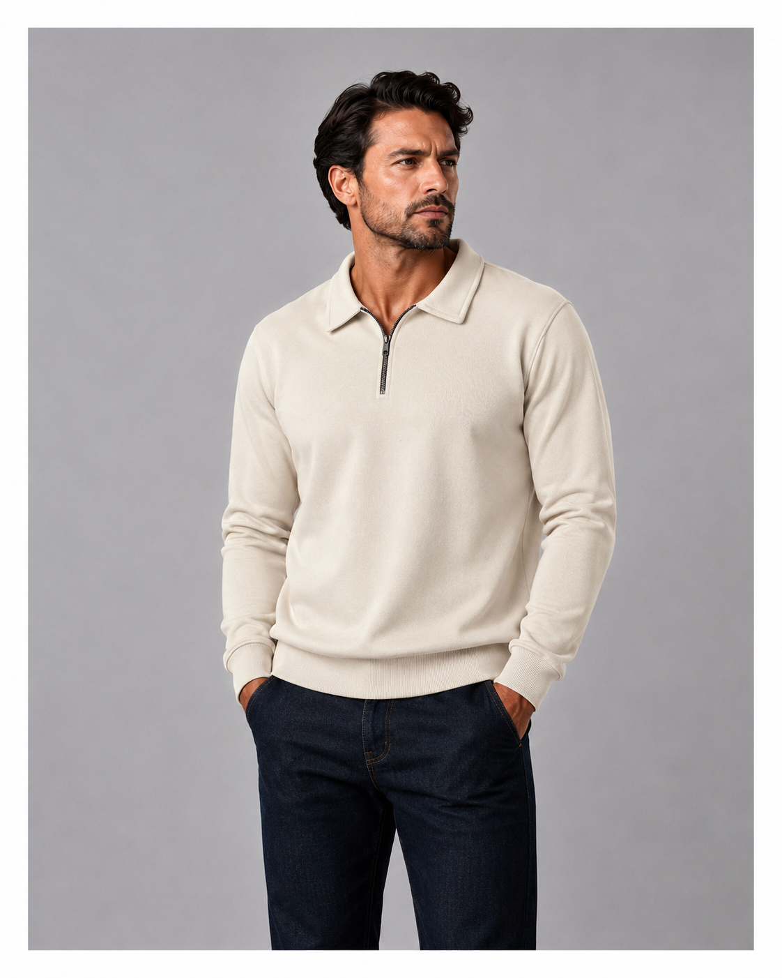 Cotton Quarter Zip sweatshirt Off white