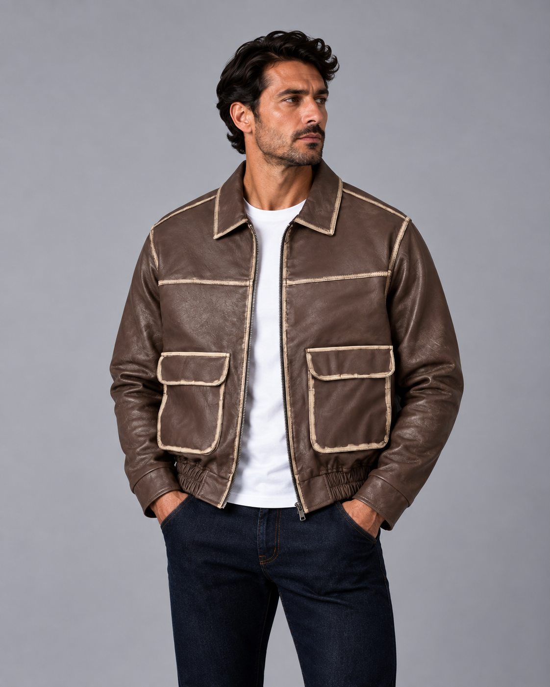 Faux Leather Jacket Brown