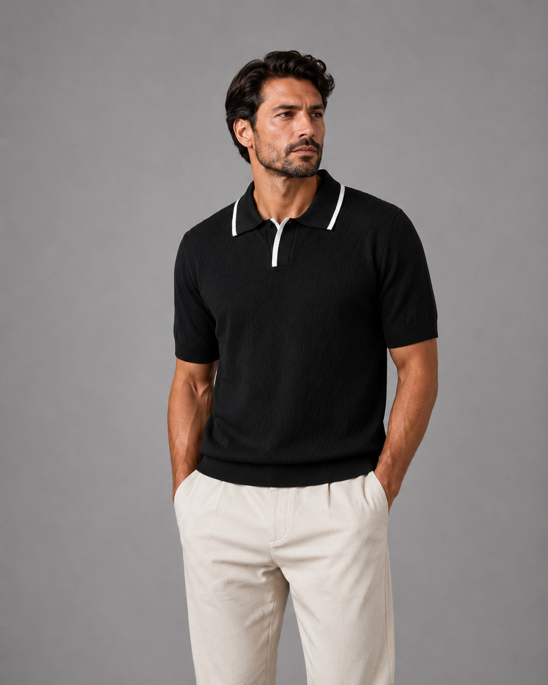 Trikot V-Neck Polo- Black