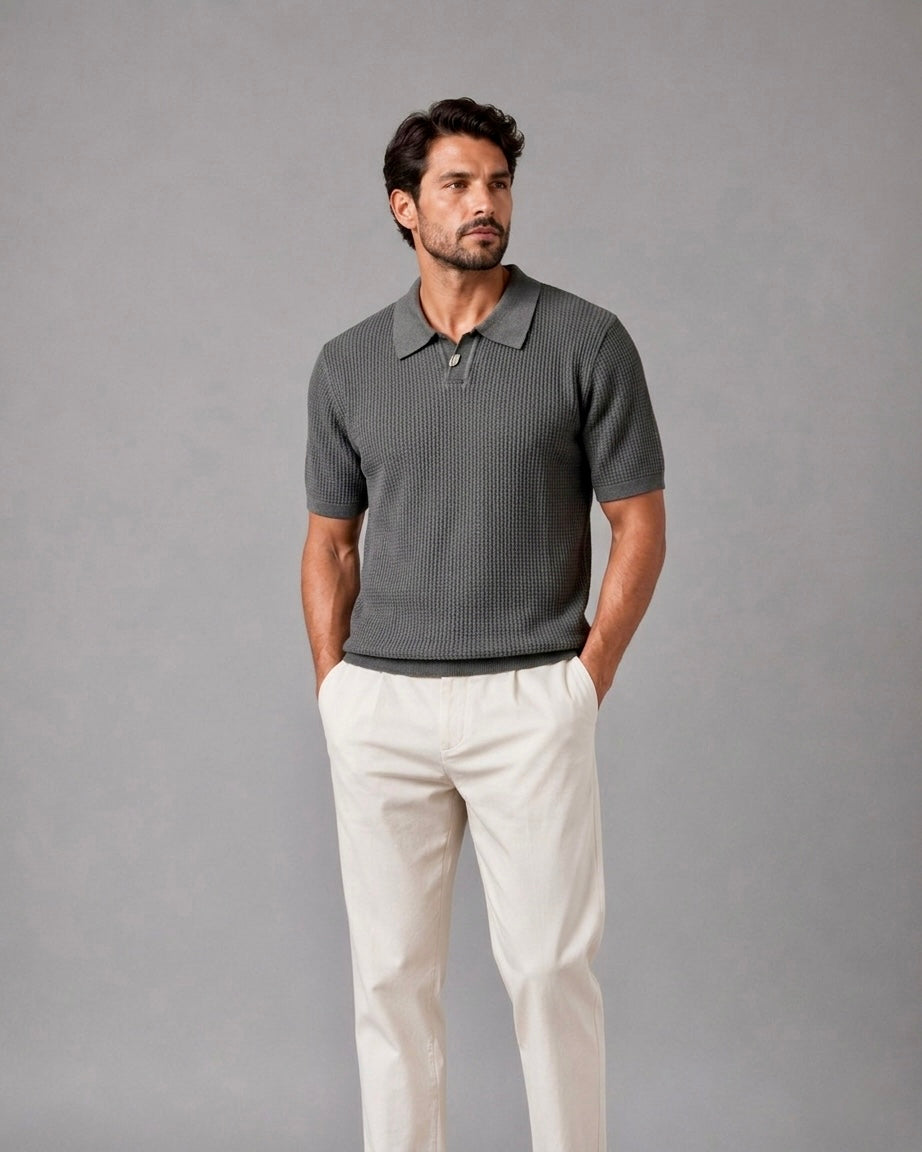 Relaxed Collar Trikot Polo- Olive Grey