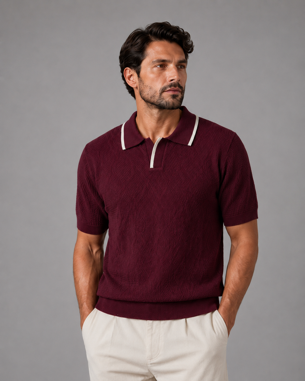 Trikot V-Neck Polo- Burgundy