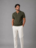 Trikot Ribbed Zip Polo-  Olive Green