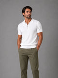 Trikot Ribbed Zip Polo- White