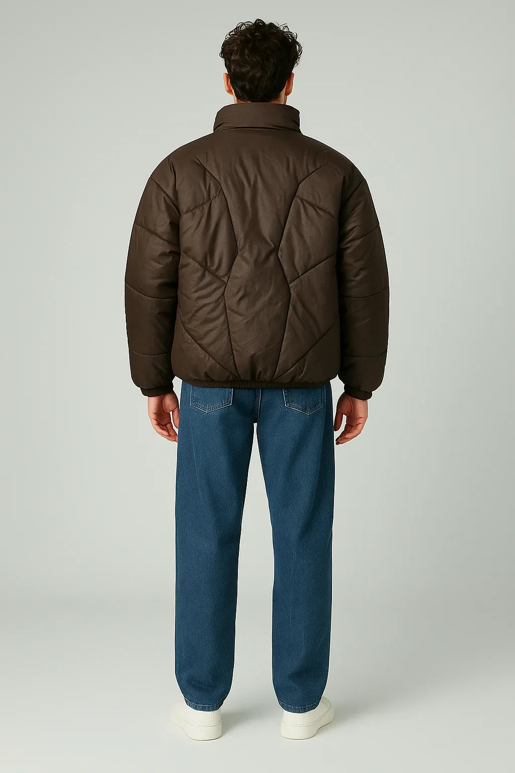 Leather Puffer Jacket Brown