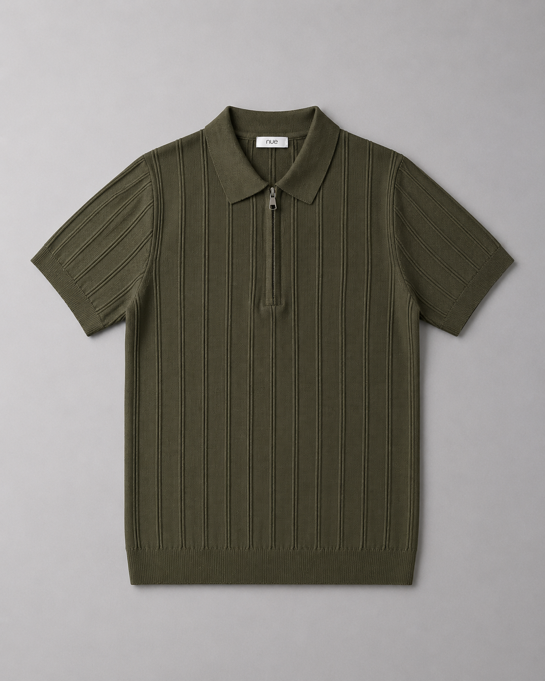 Trikot Ribbed Zip Polo-  Olive Green