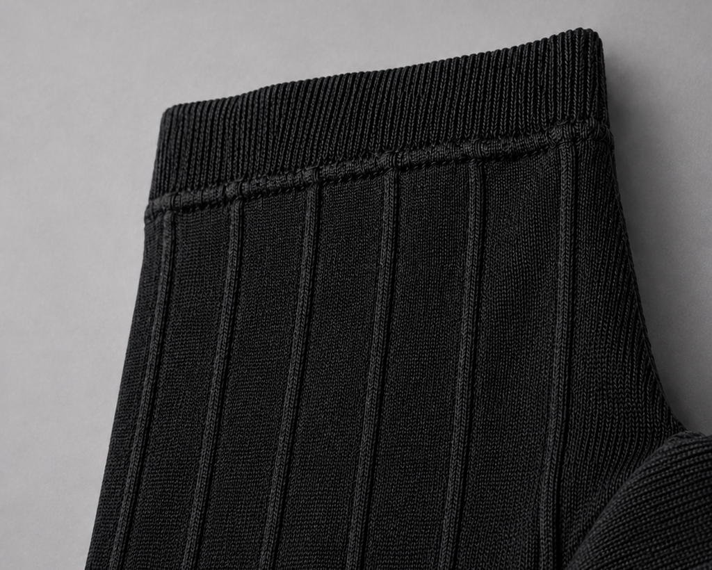 Trikot Ribbed Zip Polo- Black