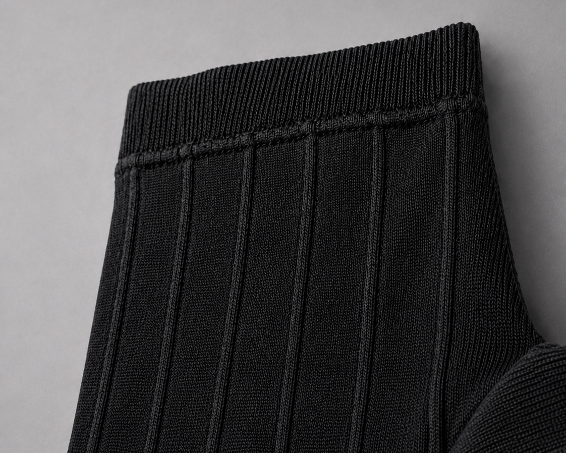 Trikot Ribbed Zip Polo- Black