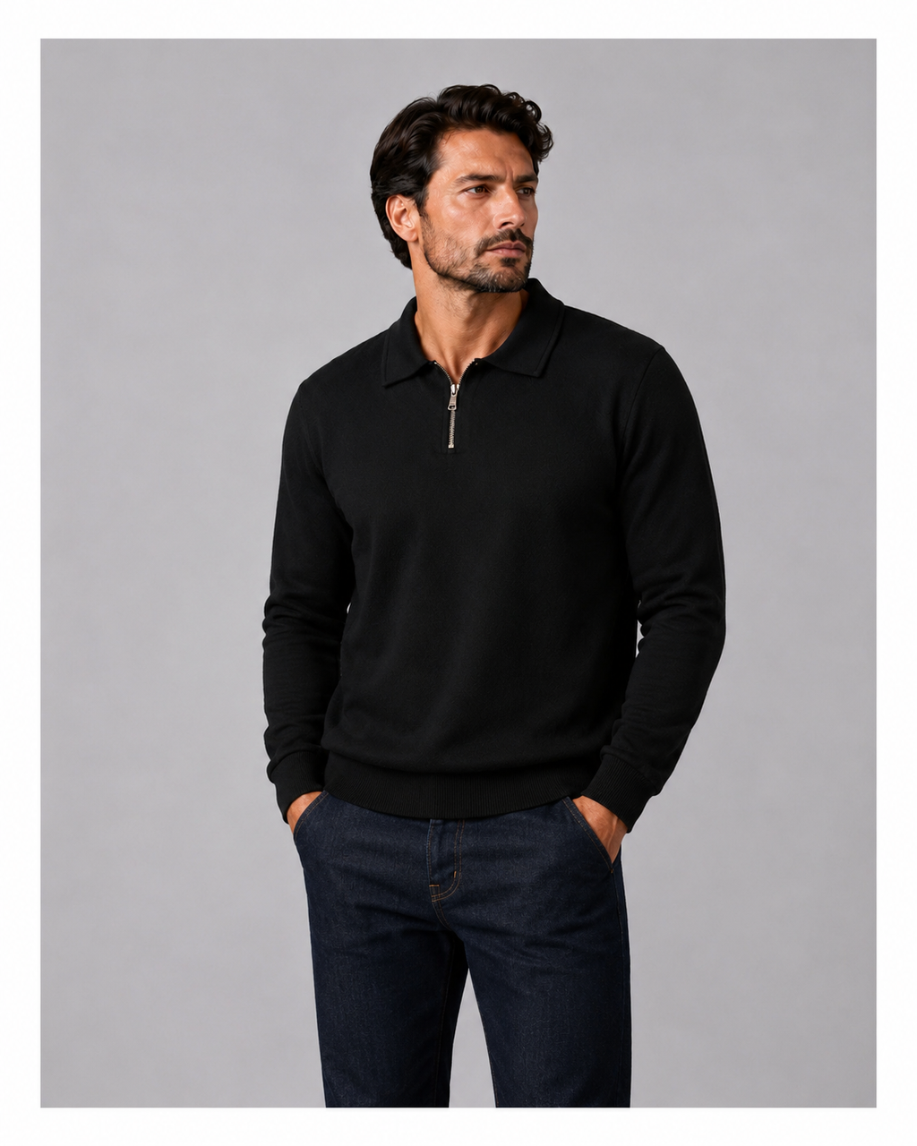 Cotton Quarter Zip sweatshirt Black