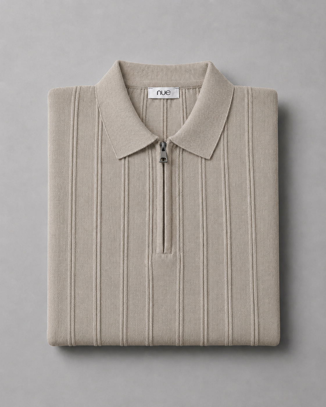 Trikot Ribbed Zip Polo-  Beige
