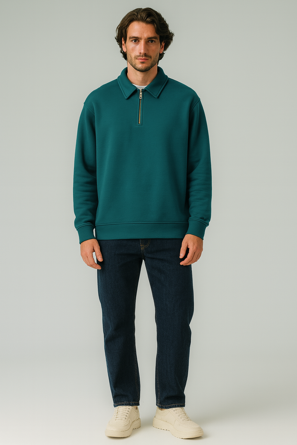Cotton Quarter Zip sweatshirt Green